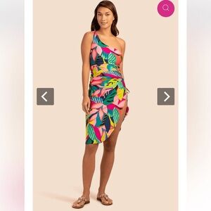 Trina Turk One Shoulder Tropical Print Dress Size L NWT